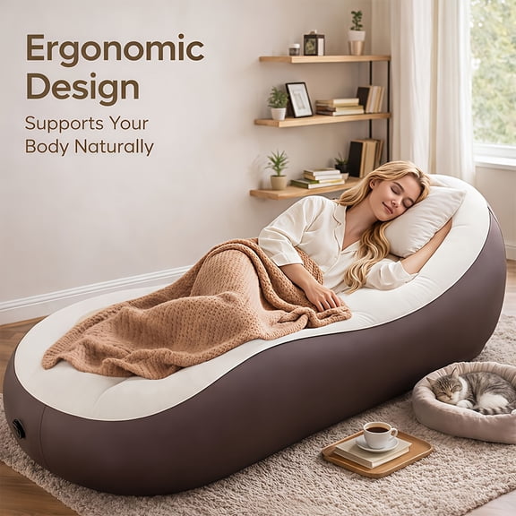 5-in-1 Inflatable Sofa Bed with Armrests, Flocked PVC Foldable Portable Air Sofa for 1-2 People, Comfort Outdoor Indoor Furniture for Camping, Travel & Home, Pump Not Included