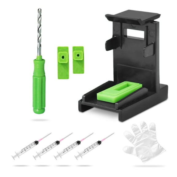 5 in 1 Ink Refill Tools Compatible for Hp Inkjet Ink Cartridges Include Ink Cartridge Holder, Hand Drill, Gloves, Ink pad, Syringes
