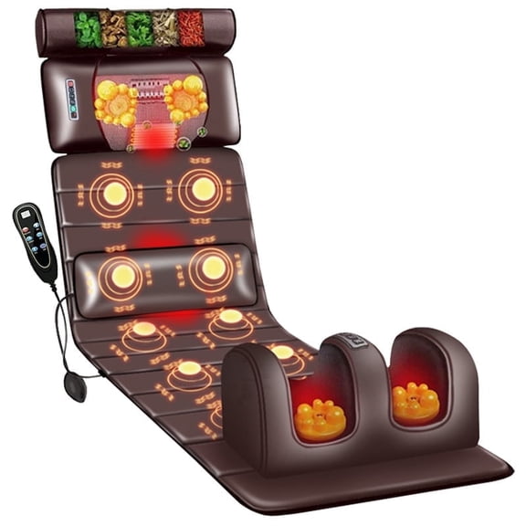 5-in-1 Intelligent Full Body Massage Mat, 9 Kneading Modes, Built-in 10 Vibration Nodes, Equipped with Removable Neck Pillow and Foot Massager, Supporting Zoned and Targeted Massage.