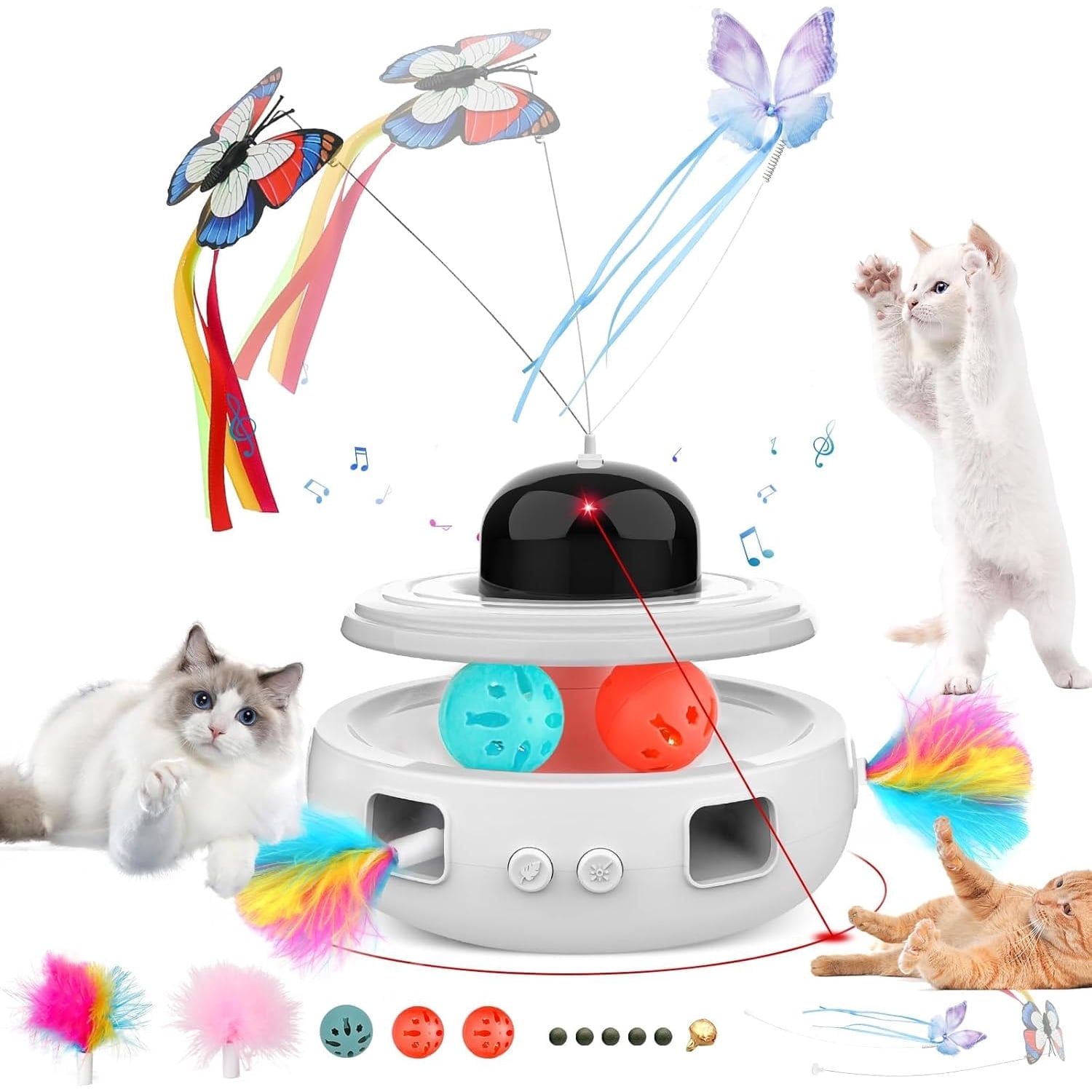 5-in-1 Interactive Cat Toy, Indoor Cat/Small Dog Exercise Fitness Chaser, Feline Ambush Trainer, Timer Function