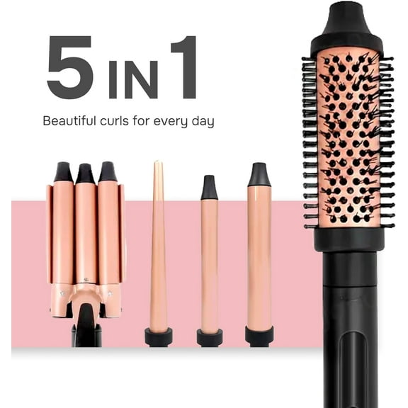 5-in-1 Interchangeable Curling Iron Wand Set with Adjustable Temperature - Versatile Styling Tool for Perfect Curls