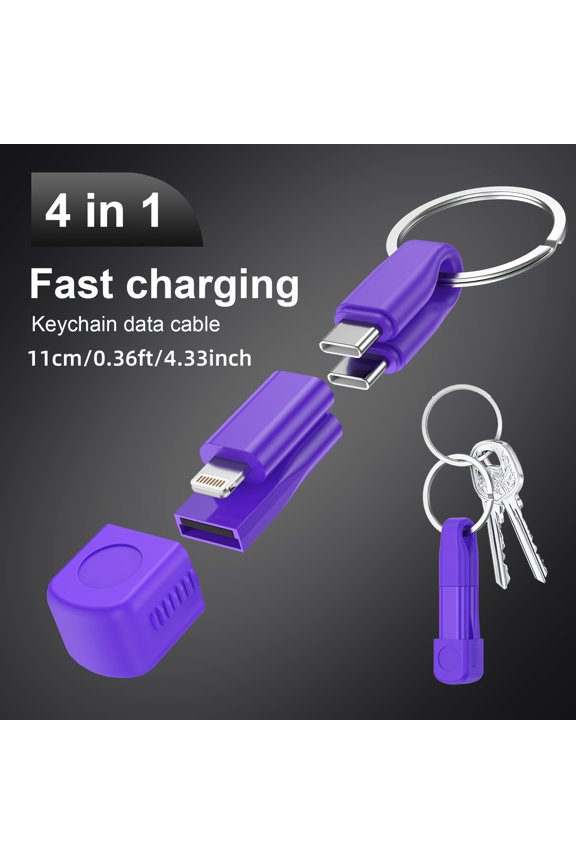 5-in-1 Keychain Fast Charging Cable, High-Speed Data Transfer & Power Delivery, Multiple Interface for iPhone & Android Devices, Portable EDC Accessory