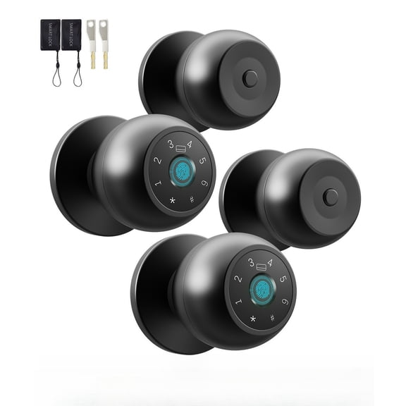 5-in-1 Keyless Entry Smart Lock, Fingerprint Biometric Electronic Deadbolt Door Lock with Keypad & Built-in Doorbell, Auto Lock Bluetooth App Control Door Handle Lock, Temporary Password Anti-Peep Co