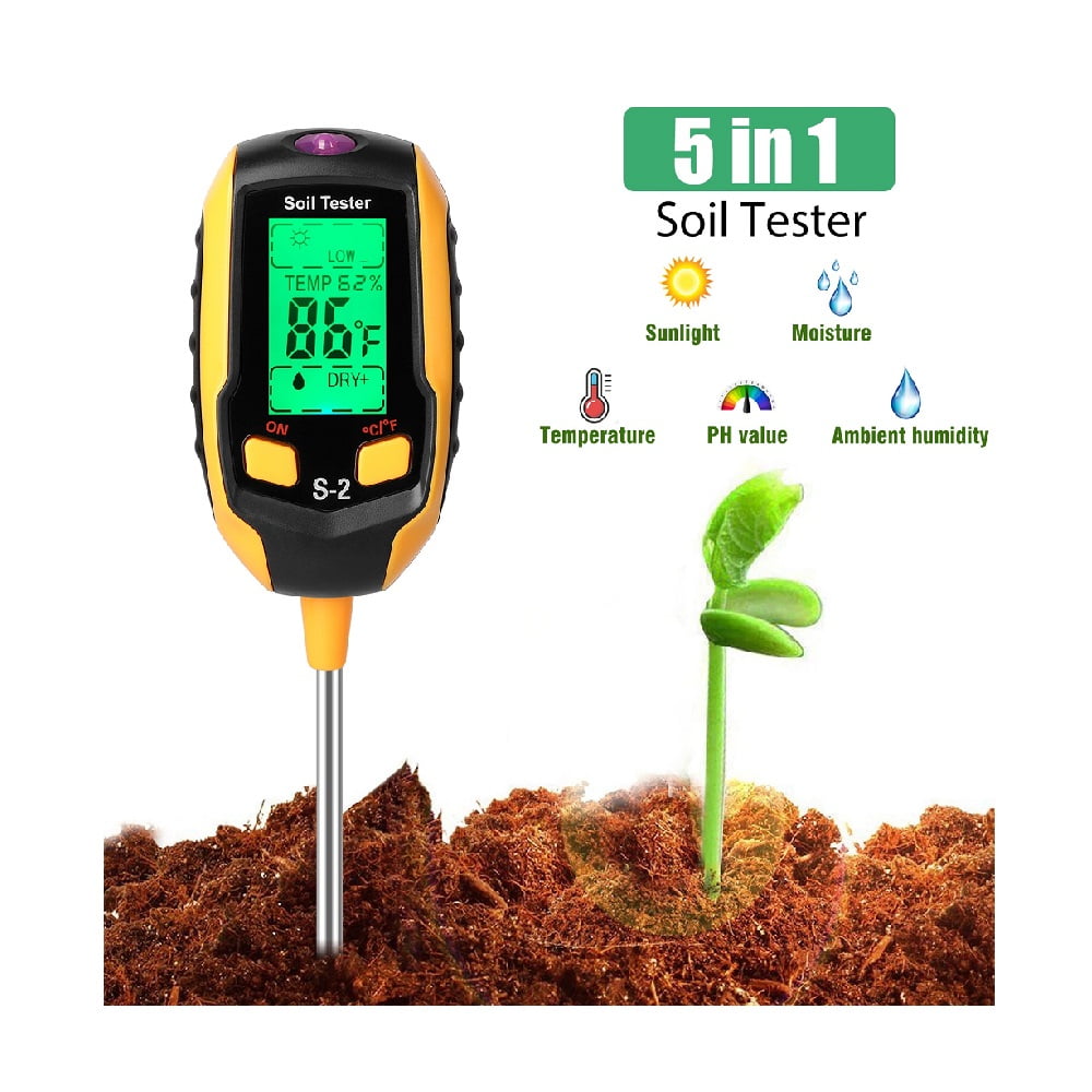 5 in 1 LCD Digital PH Soil Tester Water Moisture Temperature Sunlight Test Meter Plant