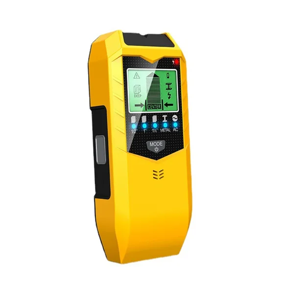 5-in-1 LCD Display Wall Stud Finder Scanner, Battery Powered Handheld Detector for Wood Stud, Metal Pipe & AC Live Wire Detection, CE Certified Household DIY Inspection Tool,Yellow