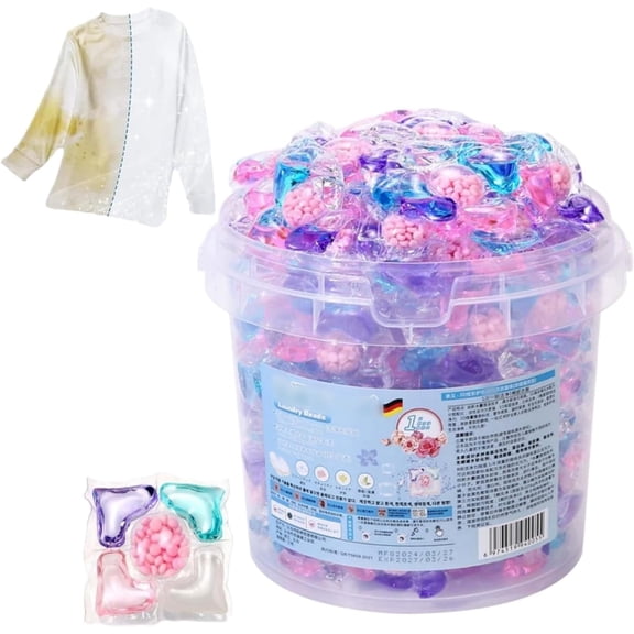 5-in-1 Laundry Detergent Pods with Scented Beads and Fabric Softener, All-in-One Laundry Capsules, Suitable for All Fabrics and Colors(RL Fruity fragrance 100 PCS)