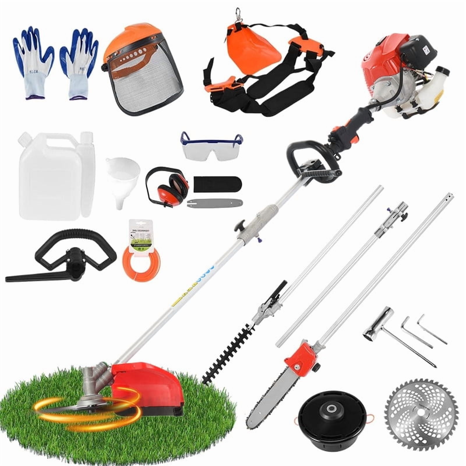 5-in-1 Lawn Mower,52CC 2-Stroke Gas Powe Weed Wacker,Multi-Functional Lawn Mower Hedge Trimmer Chainsaw Brush Cutter,Weed Eater for Grass and Bush