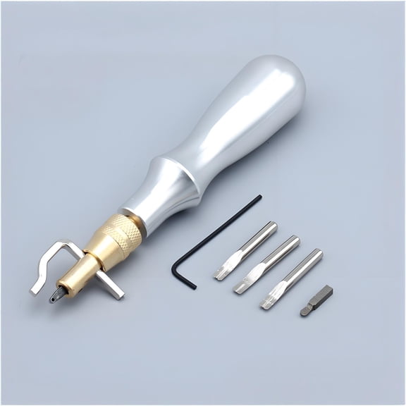 5-in-1 Leather Edge Stitching Beveler, Groover, Creaser & Skiver Tool Set for DIY Leathercraft, Aluminum Handle with 4 Interchangeable Blades for Belts, Wallets & Bags