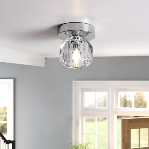 5 in. 1-Light Chrome Flush Mount Ceiling Light with Ball Crystal Shade, G9 Bulb Base