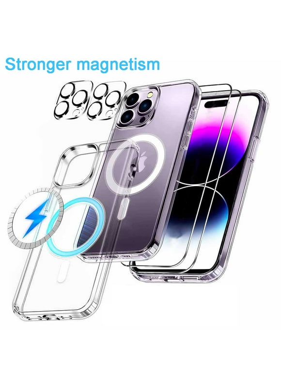 5 in 1 Magnetic Case for iPhone 15 Pro Max, [2 Pack Screen Protector +2 Camera Lens Protector],Clear