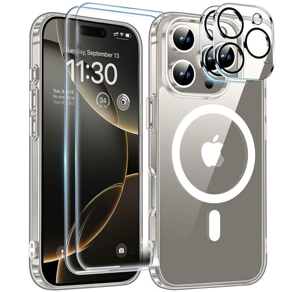 5 in 1 Magnetic Case for iPhone 16 Pro Max, 2 Pack Screen Protector +2 Camera Lens Protector,Clear