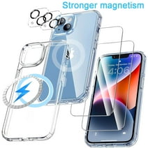 5 in 1 Magnetic Clear Case for iPhone 15 Plus, 2 Pack Glass Screen Protector +2 Camera Lens Protector