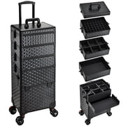 5 in 1 Makeup Case on Wheels Professional Rolling Nail Cart Makeup Organizer Cosmetology Case Travel Cosmetic Storage Box Extra Large Trolley Truck