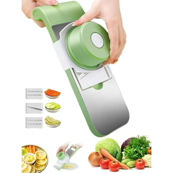 5-in-1 Mandoline Slicer for Kitchen, Multifunctional Vegetable Cutter & Chopper with 5 Stainless Steel Blades