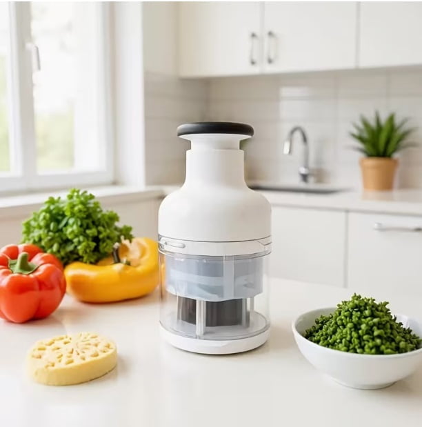 5-in-1 Manual Garlic Press and Food Chopper - Perfect for Onions, Garlic, Nuts, and Vegetables