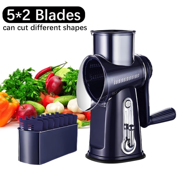 5-in-1 Manual Vegetable Slicer & Cheese Grater - Heavy-Duty Metal Multi-Functional Kitchen Tool for Slicing, Shredding, Chopping Potatoes, Fruits, Veggies - Ergonomic Handle, No Electricity Needed