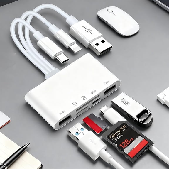 5-in-1 Memory Card Reader,USB C and USB A Devices with PD Fast Charging for iPhone/iPad/PC/Android/Camera, Supports SD/Micro SD/SDHC/SDXC/MMC Plug and Play
