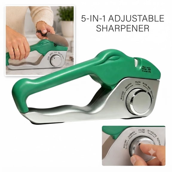 5-in-1 Metal Knife Sharpener, Manual Knife Sharpener with Adjustable Dial, Professional Kitchen Gadgets & Tool for Home Use (1pc)