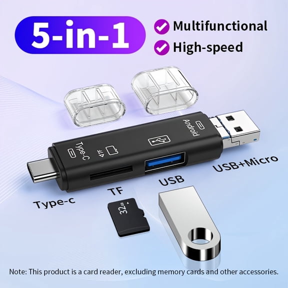 5 in 1 Micro SD Card Reader Adapter Type C Micro USB SD Memory Card Reader Compatible with MacBook Laptop USB 3.0 SD/TF OTG Card Reader