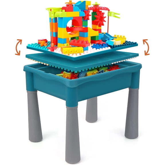 5-in-1 Multi Activity Sand Water Play Table, Double-Sided Kids Activity Table with Storage, 105pcs Marble Run Building Blocks Sensory Table for Kids Toddler Boys Girls Ages 1 2 3 Year Old