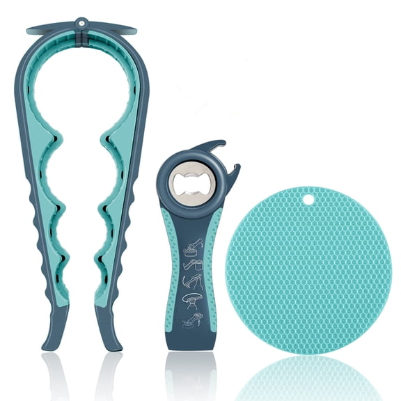 5 in 1 Multi Function Jar Opener, Non Slip Rubber Gripper Lid Bottle Opener for Seniors Arthritis Weak Hands.(Blue)
