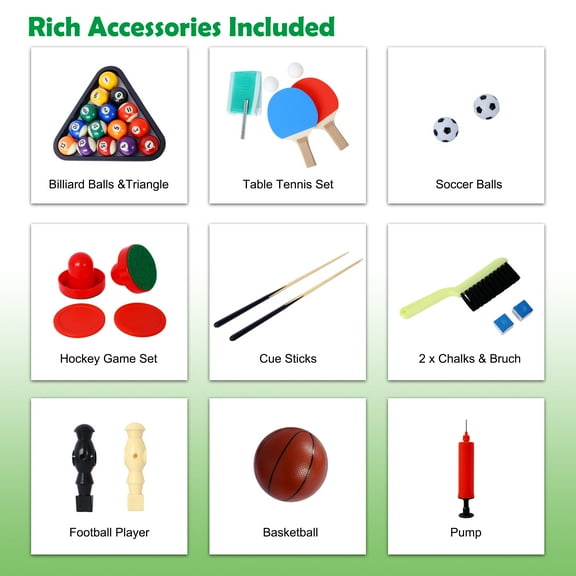 5-in-1 Multi-Game Table - Billiards, Push Hockey, Foosball, Ping Pong, and Basketball black/blue,