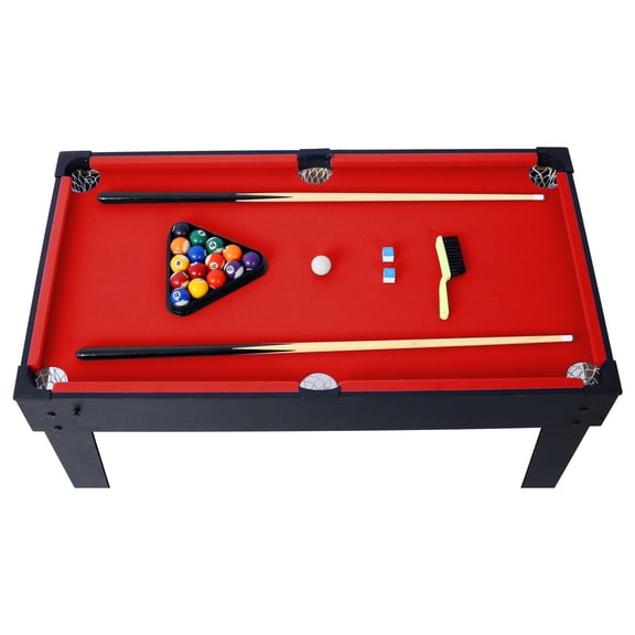 5-in-1 Multi-Game Table - Billiards, Push Hockey, Foosball, Ping Pong, and Basketball black/red