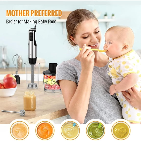 5 in 1 Multi Purpose Immersion Hand Blender 1100W 12 Speed Stick Blender 600ml Beaker 500ml Chopper Black