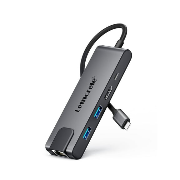 5-in-1 Multi-function Type-C Docking Station, 100w PD Fast Charging + 4k HDMI + Gigabit Ethernet Port, Compatible with Apple/Lenovo/Dell/Asus, Dark Gray Aluminum Alloy