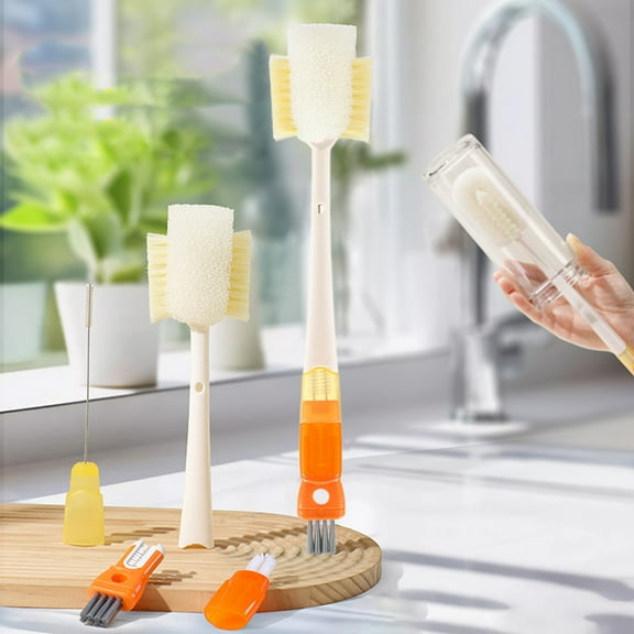 5-in-1 Multifunctional Cup Washing Tool, Cleaning Sponge Brush for Water Bottles, Baby Bottles, and Thermoses, Ergonomic Handle for Easy Grip