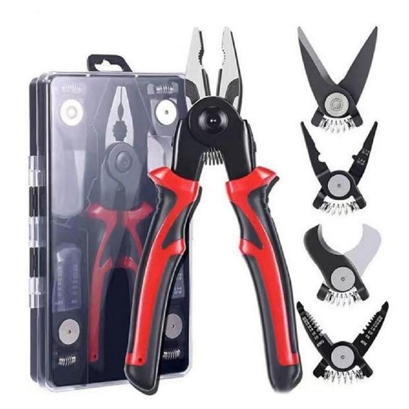 5 in 1 Multifunctional Pliers Replaceable Steel Wire Pliers Wire Stripping Interchangeable Head Tool for Electrician