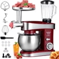 thumbnail image 1 of 5 in 1 Multifunctional Stand Mixer, 6.3 QT Stainless Steel Bowl, Meat Grinder, Juice Blender, Egg Beater, 400W, 6 Speed, Red, 1 of 9