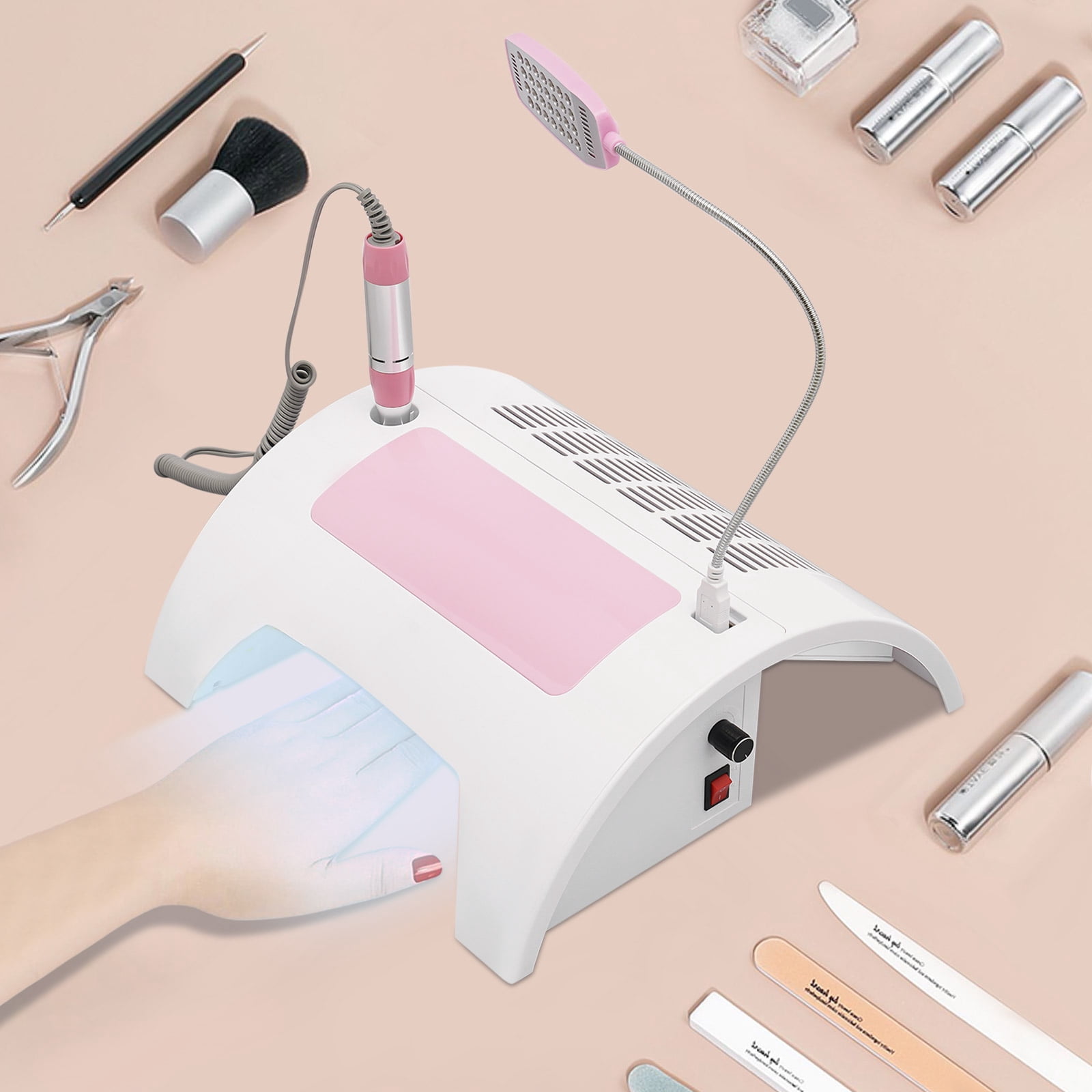 5 in 1 Nail Lamp with UV LED Light, Dust Collector, Drill, USB Light, 60W Fast Curing, 30s/60s/90s Timer, for Home Salon Manicure Pedicure Gift