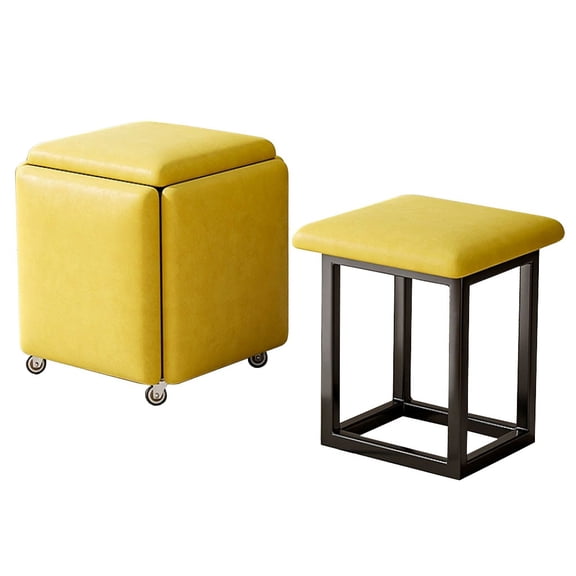 5 in 1 Nesting Cube Stools Ottoman Stool with Swivel Casters Velvet Seating Stackable Sofa Chairs,Metal Frame Foot Rest for Living Room,Bedroom
