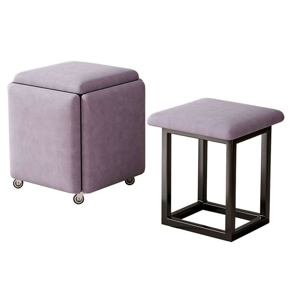 5 in 1 Nesting Cube Stools Ottoman Stool with Swivel Casters Velvet Seating Stackable Sofa Chairs,Metal Frame Foot Rest for Living Room,Bedroom