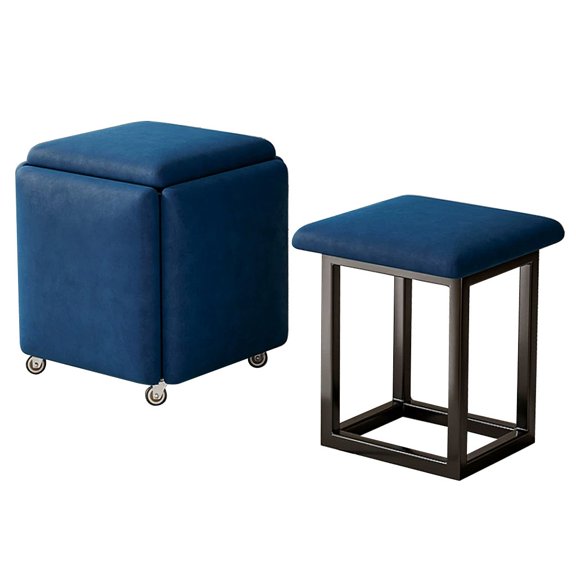 5 in 1 Nesting Cube Stools Ottoman Stool with Swivel Casters Velvet Seating Stackable Sofa Chairs,Metal Frame Foot Rest for Living Room,Bedroom