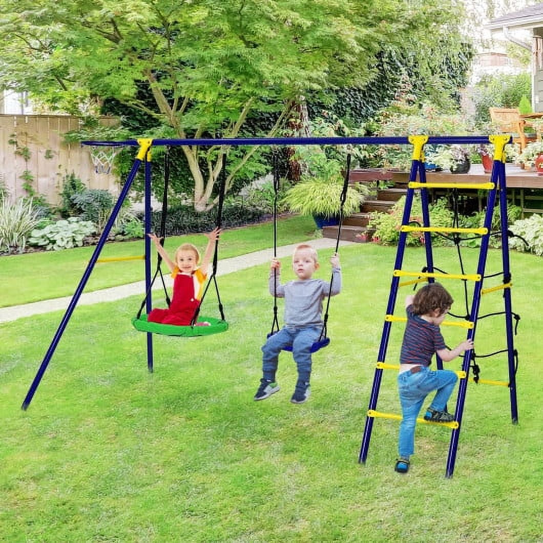 5 in. 1 Outdoor Kids Swing Set with A Shaped Metal Frame and Ground ...