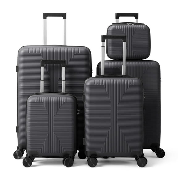 5-in-1 PP Spinner Trolley Luggage Set with Non-TSA Lock, 12/16/20/24/28 Inch, Dark Gray