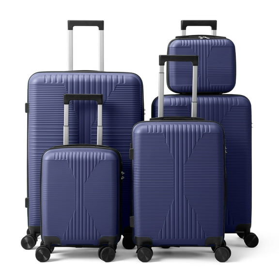 5-in-1 PP Spinner Trolley Luggage Set with Non-TSA Lock, 12/16/20/24/28 Inch, Navy Blue