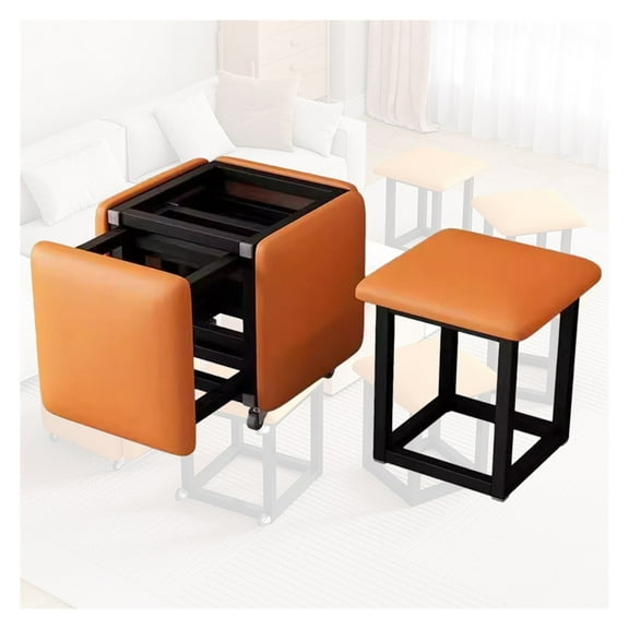 5 in 1 PU Leather Seating Cube with Swivel Casters,Stackable Sofa Chair Stool Nesting Ottoman Stool Movable Footstool Dressing Chair for Living Room