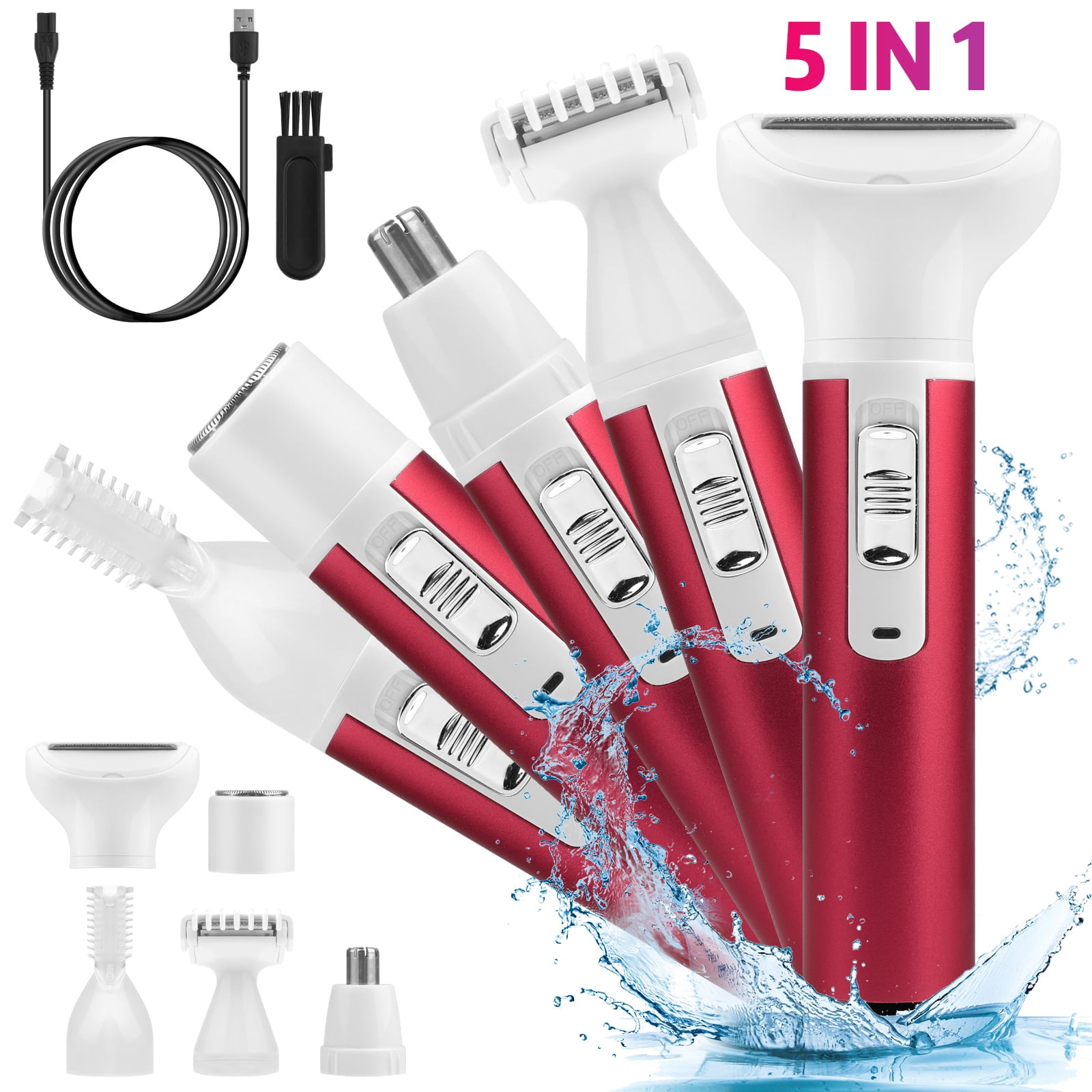 5in1 Painless Shaver for Women, Waterproof Rechargeable Electric