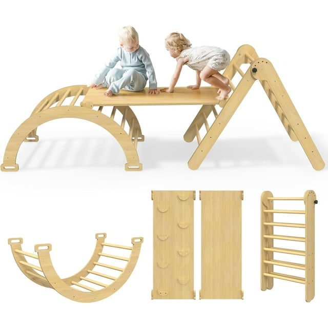 5 in 1 Pikler Triangle Set, Montessori Climbing Toys with Arch, Ramp ...