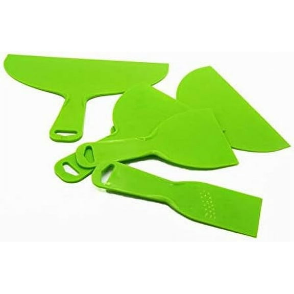 5 in 1 Plastic Putty Knives Scraper Set, Green Flexible Spatula Paint Wall Scrapers Tool for Decals Wall Barking Patching and Painting