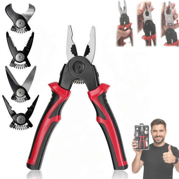 5 in 1 Plier Tool Set - Interchangeable Plier Set with Wire Stripper, Crimping Tool, Cable Cutter, Scissors & Linesman Pliers, Storage Case (1PC)