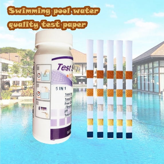 5 in 1 Pool and Spa Test Strips 50 Count, Accurate Water Test Kit for Swimming Pool Hot Tub, Detects Total Hardness Chlorine Alkalinity Cyanuric Acid