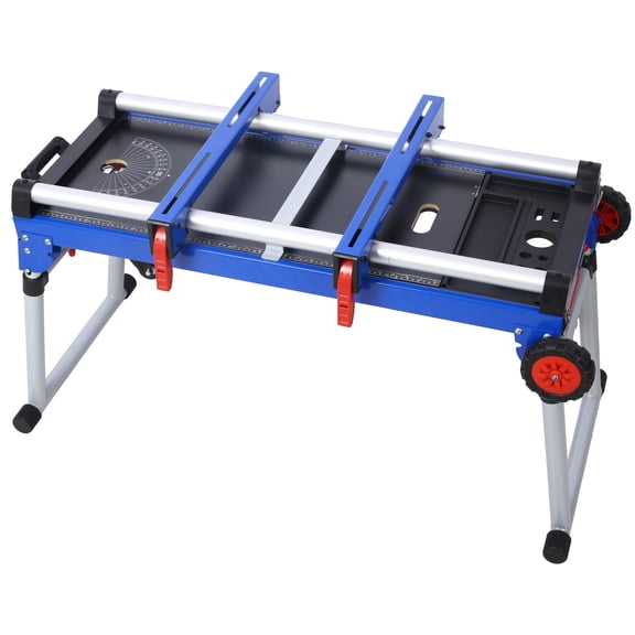 5-in-1 Portable Workbench with Detachable Miter Saw Stand, Quick Folding Steel Work Table with Height Adjustable Legs for Woodworking, Repair, Masonry - Blue