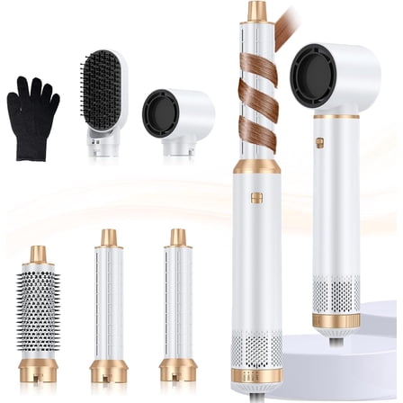 5-in-1 Professional Hot Air Styler Kit, Complete Hair Dryer Brush System with Interchangeable Attachments for Volumizing, Smoothing & Auto-Wrapping Curls