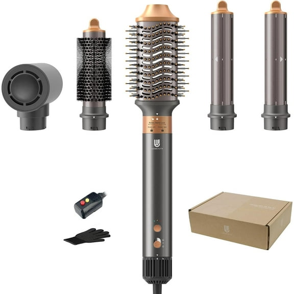 5-in-1 Professional Hot Air Styler Kit, Complete Hair Dryer Brush System with Interchangeable Barrels for Volumizing, Smoothing & Auto-Wrapping Curls