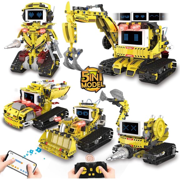 5-in-1 Programmable Robot Building Block Set for Kids Age 14+, with APP or Remote Control & LED Display Screen, STEM Educational Gift for Teen Boys and Girls