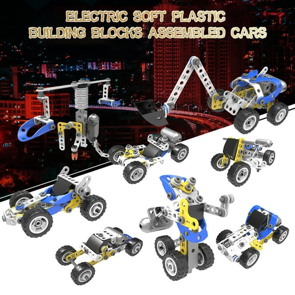5-in-1 Reusable Car Model Kit - Flexible Polymer Building System w/ Tools ,STEM Assembly Project Ages 8+ multicolor